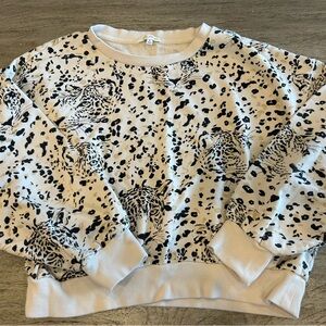 Z Supply Black and White Crewneck Sweater with Animal Print